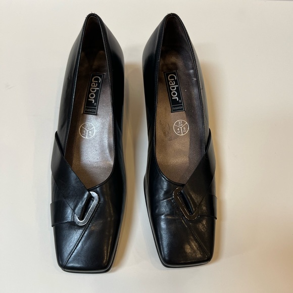 Gabor Leather Square Toe Black Block Heels - Picture 4 of 13